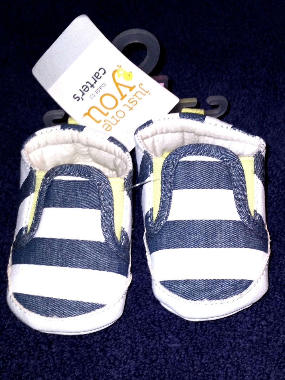 Carter's Navy and White Striped Baby Slip-On Shoes with Yellow Accent